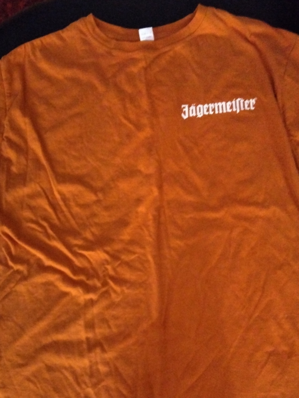 Jagermeister RARE Orange Crewneck T-White Chest Logo "The OG SHOT" Size L Unisex